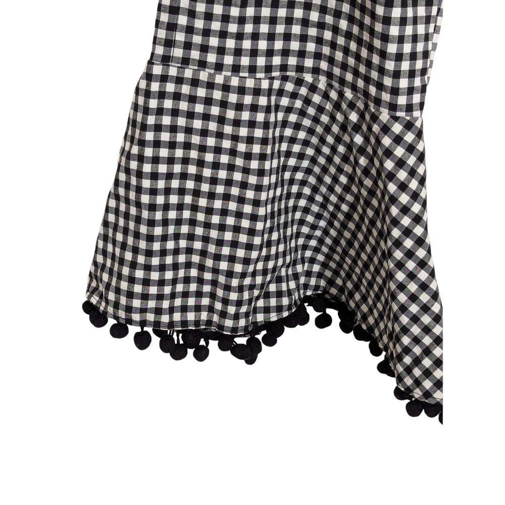 Nanette Lepore Black White Check Ball Fringe Wide Leg Pants Sz 6 - Picture 4 of 8
